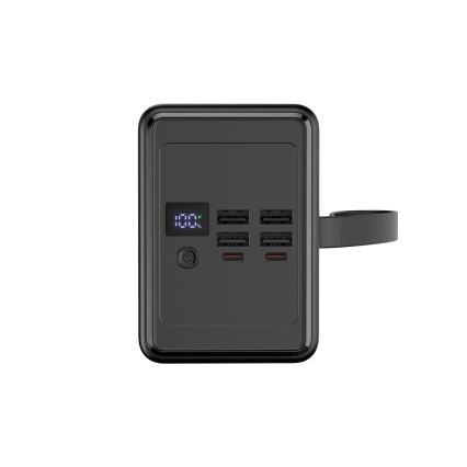 Power Bank 80000 mAh 20W Power Delivery 4xUSB-A + 2xUSB-C z LED Baterijska svetilka s kaveljčkom in magnetom in USB-C kabel 1m črna