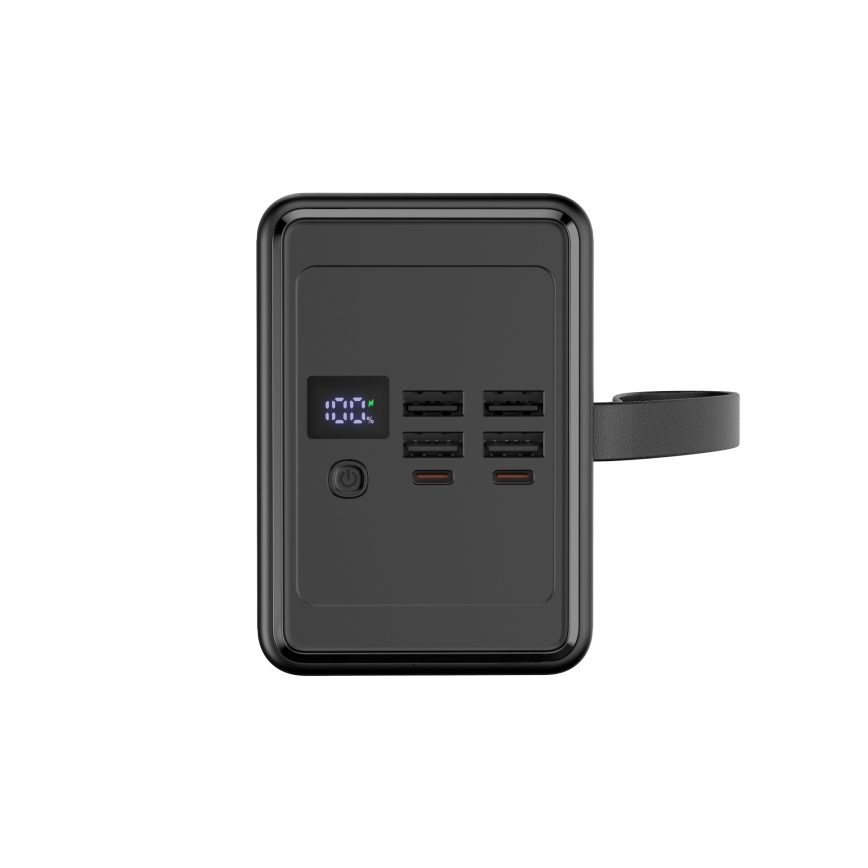Power Bank 80000 mAh 20W Power Delivery 4xUSB-A + 2xUSB-C z LED Baterijska svetilka s kaveljčkom in magnetom in USB-C kabel 1m črna