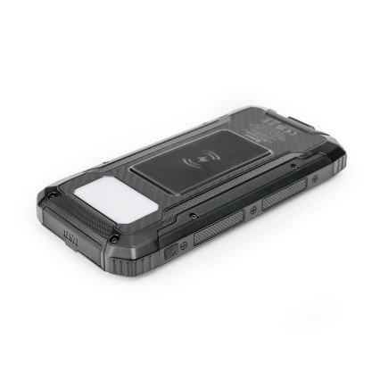 Power bank z LED lučko, brezžičnim polnjenjem in solarno ploščo Power Delivery 15W/10000 mAh črna