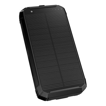 Power bank z LED lučko, brezžičnim polnjenjem in solarno ploščo Power Delivery 15W/10000 mAh črna