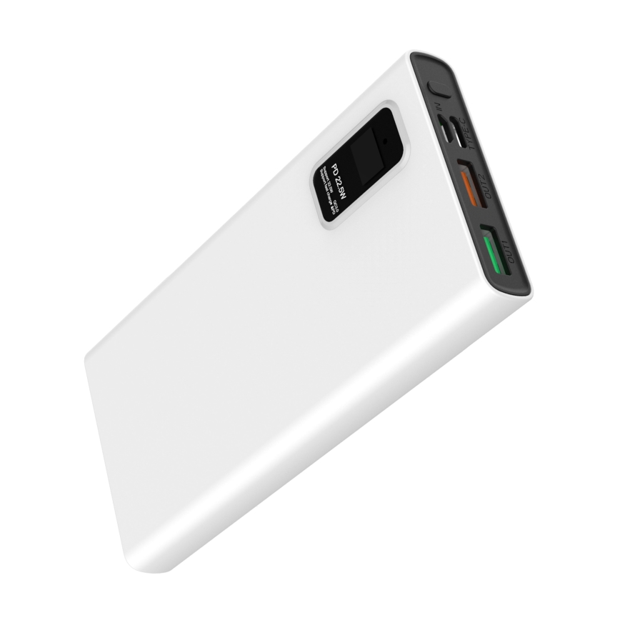 Power Bank z LED zaslonom Power Delivery 10000 mAh 3,7V bela