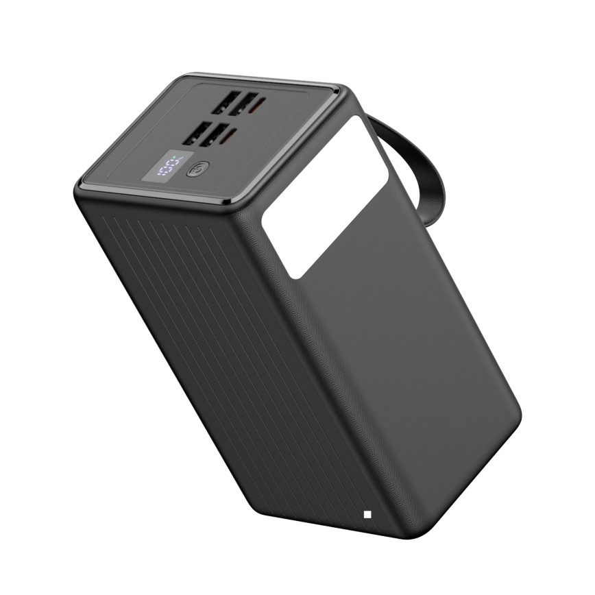 Powerbank 70000 mAh, 20 W Power Delivery, 4× USB-A + 2× USB-C z LED svetilko in 1 m USB-C kablom, črna