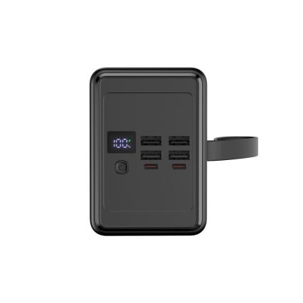 Prenosna baterija 80 000 mAh, 65 W Power Delivery, 4xUSB-A + 2xUSB-C z LED svetilko in 1 m USB-C kablom, črna