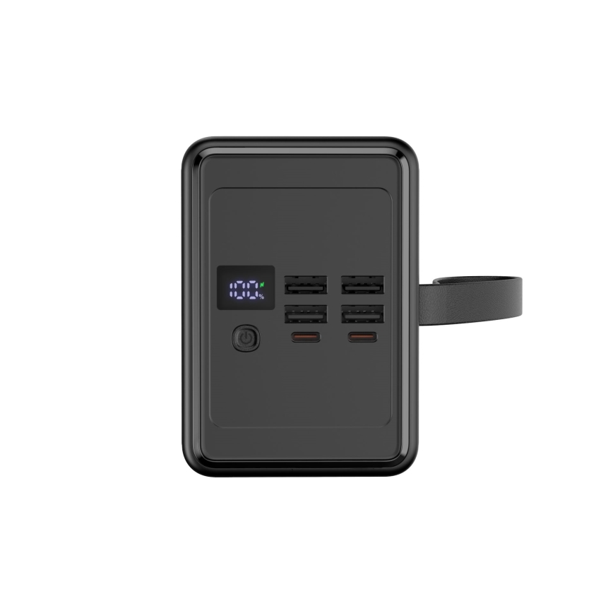 Prenosna baterija 80 000 mAh, 65 W Power Delivery, 4xUSB-A + 2xUSB-C z LED svetilko in 1 m USB-C kablom, črna