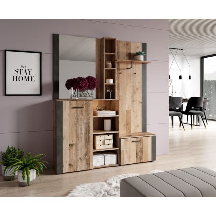 Predsobna stena KEVIN z ogledalom, rjava/črna