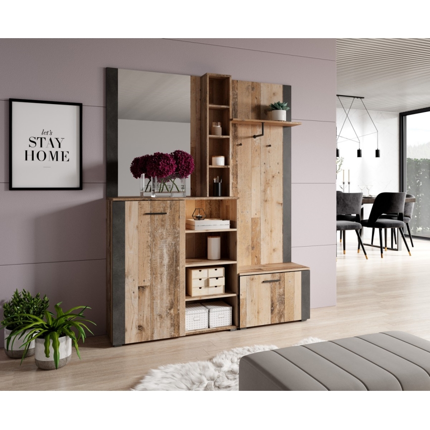 Predsobna stena KEVIN z ogledalom, rjava/črna