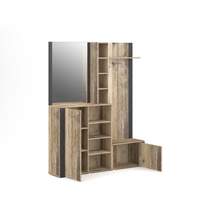 Predsobna stena KEVIN z ogledalom, rjava/črna