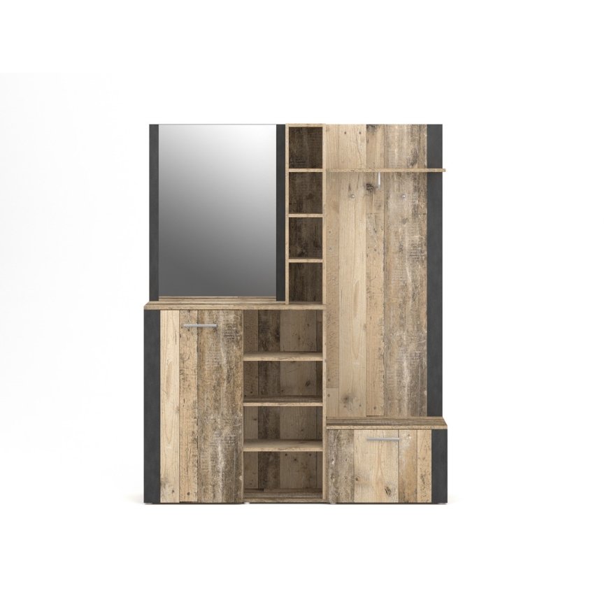 Predsobna stena KEVIN z ogledalom, rjava/črna