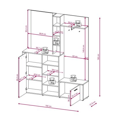 Predsobna stena KEVIN z ogledalom, rjava/črna
