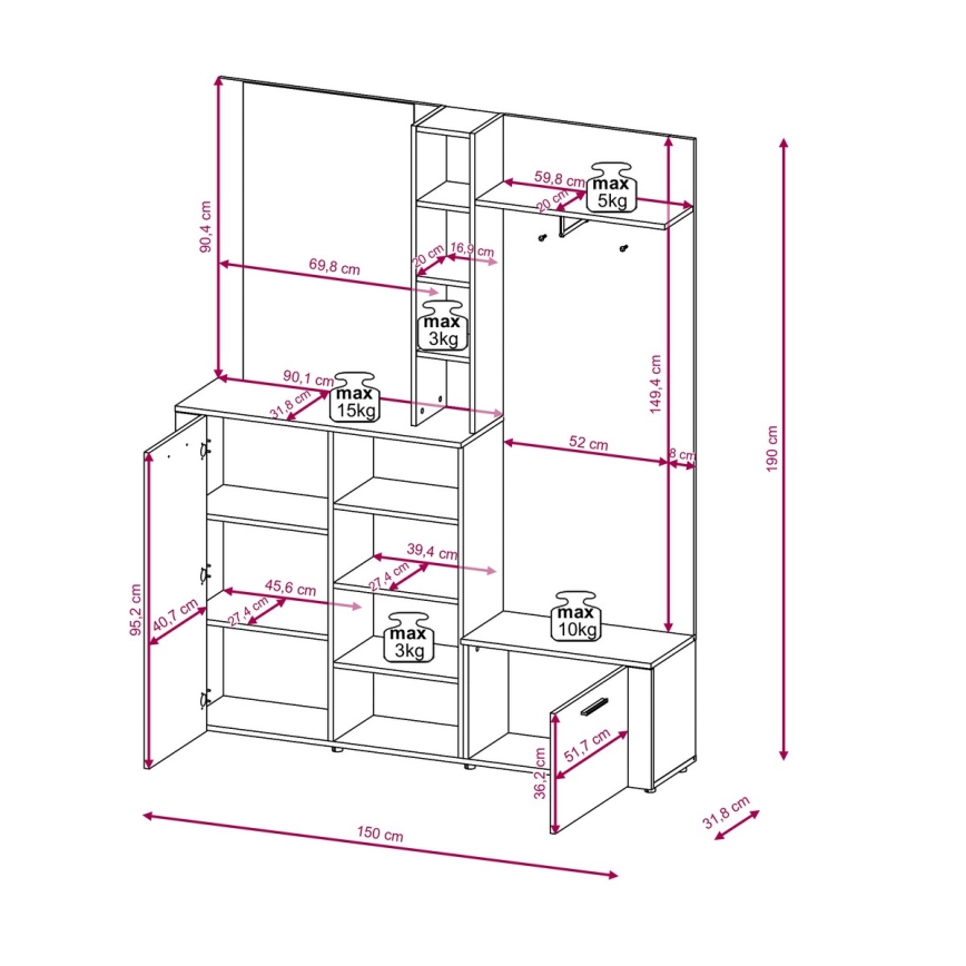 Predsobna stena KEVIN z ogledalom, rjava/črna