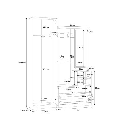 Predsobna stena s ogledalom KAVI, hrast Artisan
