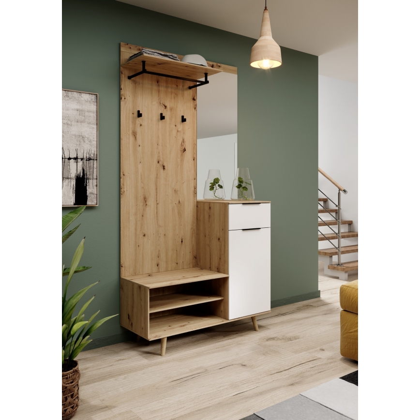 Predsobna stena s ogledalom SVEN, rjava/bela