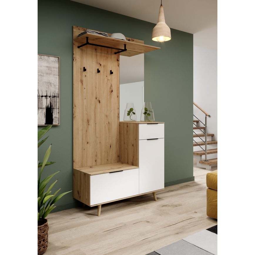 Predsobna stena SVEN z ogledalom, rjava/bela