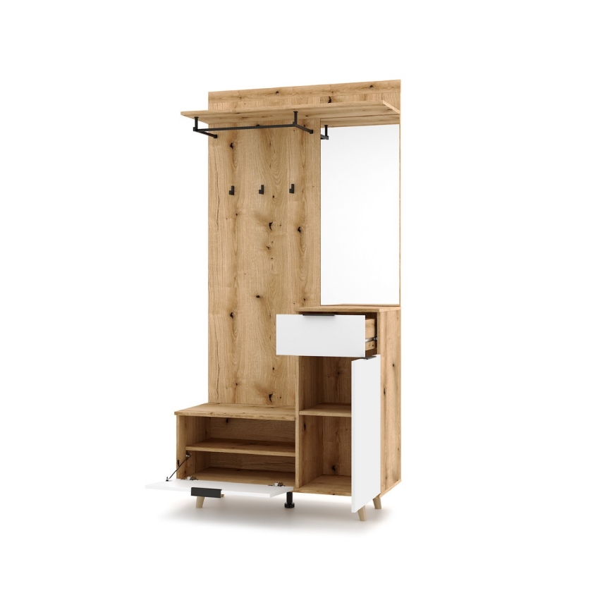 Predsobna stena SVEN z ogledalom, rjava/bela