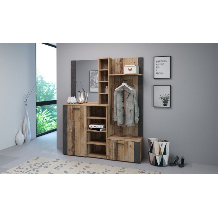 Predsobna stena z ogledalom KEVIN, rjava/črna