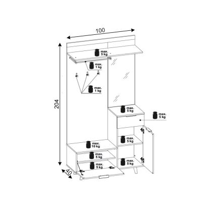 Predsobna stena z ogledalom SVEN rjava/grafit