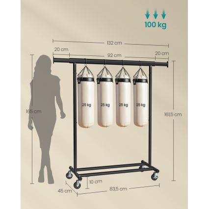 Premični stoječi obešalnik LINEA, črn