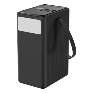 Prenosna baterija 80 000 mAh, 65 W Power Delivery, 4xUSB-A + 2xUSB-C z LED svetilko in 1 m USB-C kablom, črna