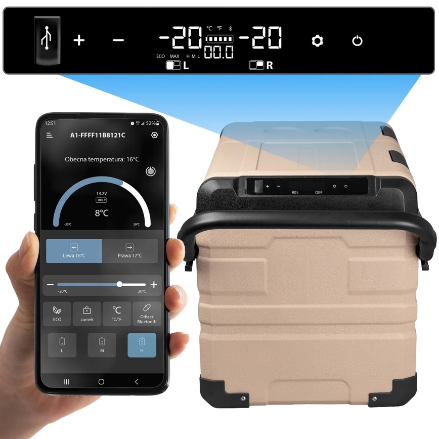 Prenosni avto hladilnik z LCD zaslonom 39 l 230V/12V/24V rjava