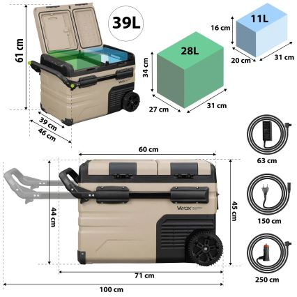 Prenosni avto hladilnik z LCD zaslonom 39 l 230V/12V/24V rjava