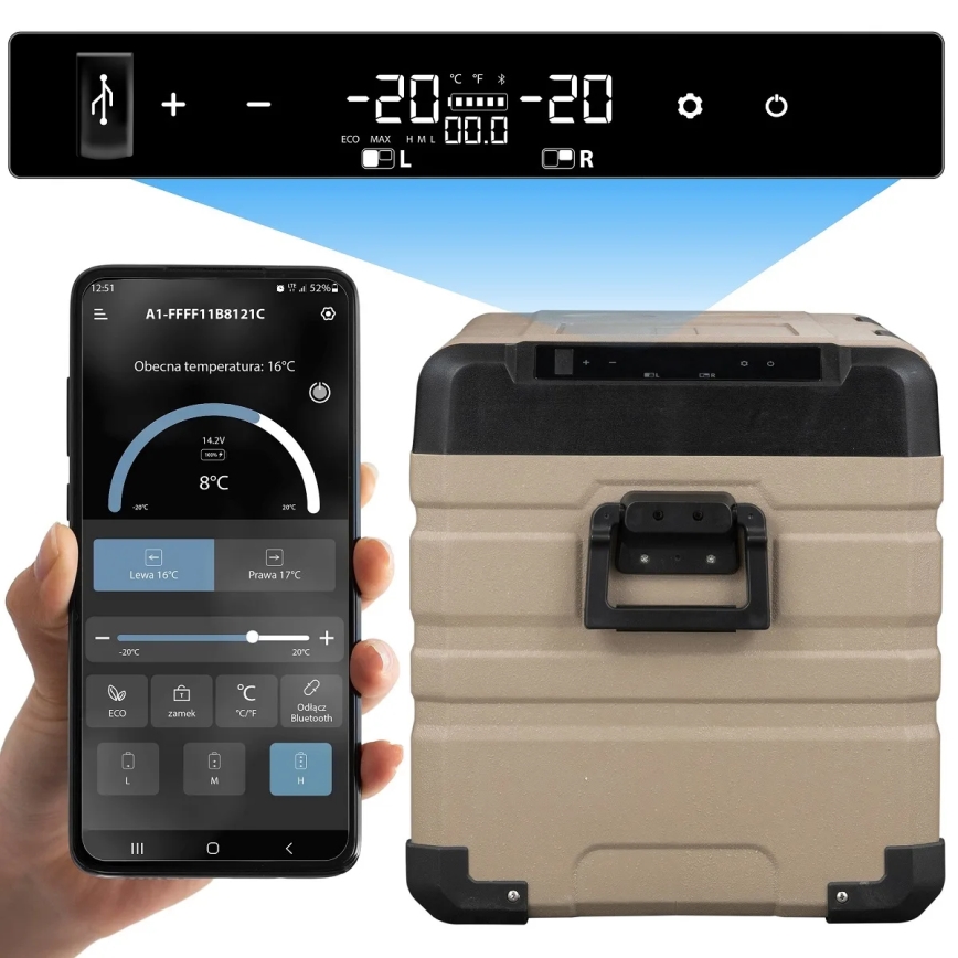 Prenosni avto hladilnik z LCD zaslonom 39 l 230V/12V/24V rjava