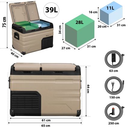 Prenosni avto hladilnik z LCD zaslonom 39 l 230V/12V/24V rjava