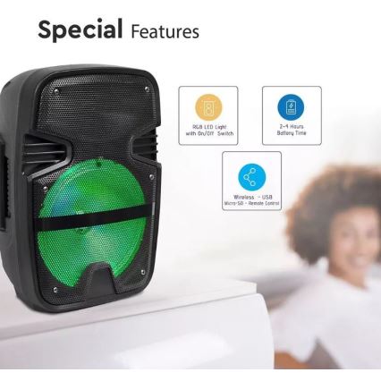 Prenosni Bluetooth zvočnik z mikrofonom 15W/3,7V LED RGB + Daljinski upravljalnik