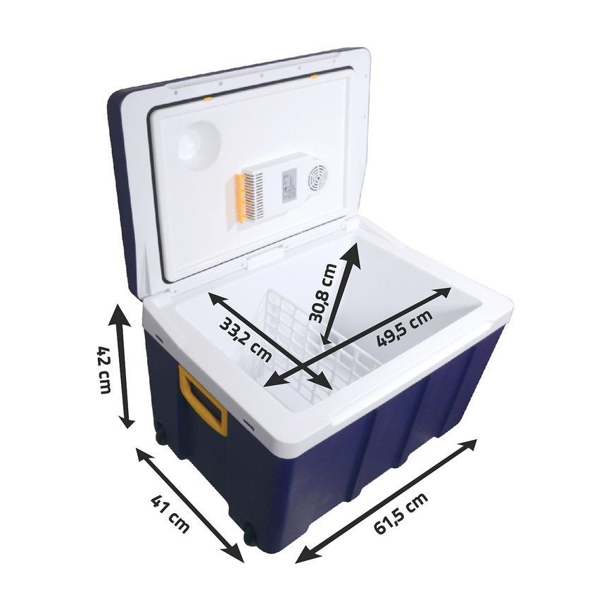 Prenosni hladilnik na kolesih 60W/230/12V 50 l modra/rumena