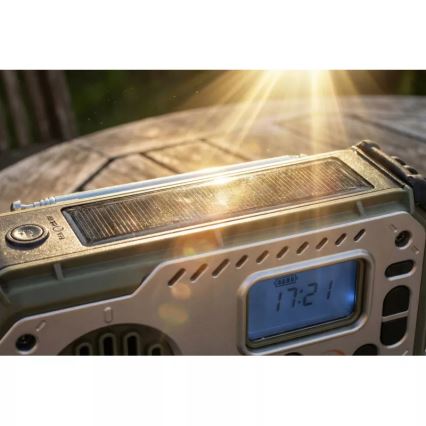 Kampirski radio z ročico, sončnim panelom in LED svetilko s funkcijo powerbanke 5V/3xAAA/2000 mAh IPX4 zelena