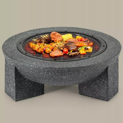 Prenosni ogenj s rešetko 79,5x38 cm črna/mračna granit