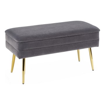 Prešita klop s prostorom za shranjevanje VELVA 37x78 cm siva/zlata