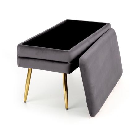 Prešita klop s prostorom za shranjevanje VELVA 37x78 cm siva/zlata