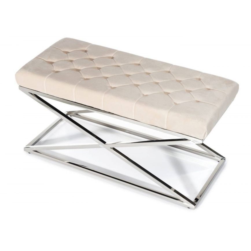 Prešita klop SALIBA 50x97 cm sijajni krom/krem barva