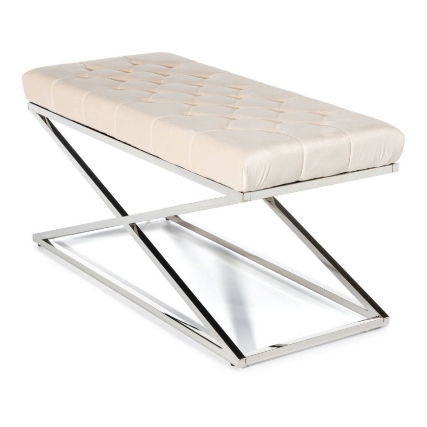 Prešita klop SALIBA 50x97 cm sijajni krom/krem barva