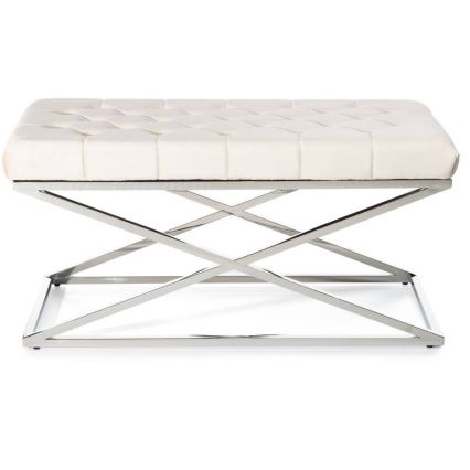 Prešita klop SALIBA 50x97 cm sijajni krom/krem barva