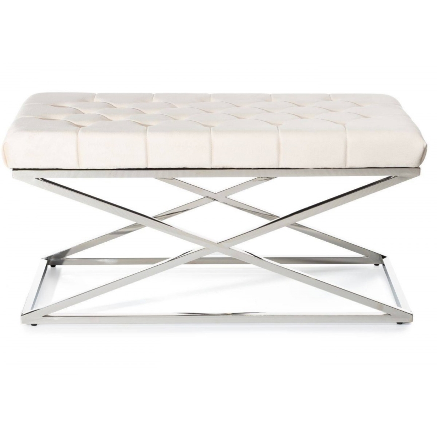 Prešita klop SALIBA 50x97 cm sijajni krom/krem barva