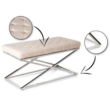 Prešita klop SALIBA 50x97 cm sijajni krom/krem barva