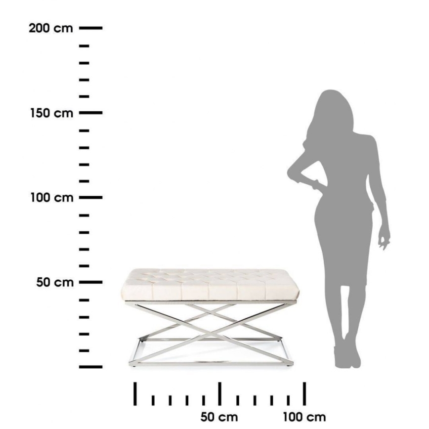 Prešita klop SALIBA 50x97 cm sijajni krom/krem barva