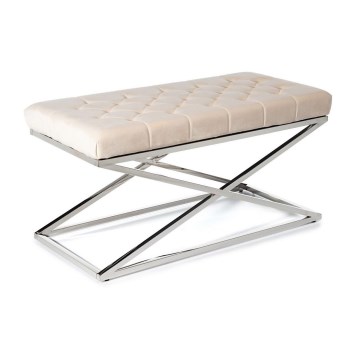 Prešita klop SALIBA 50x97 cm sijajni krom/krem barva