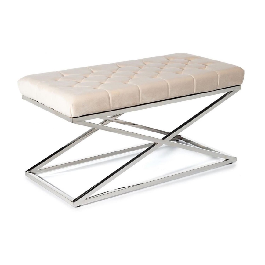 Prešita klop SALIBA 50x97 cm sijajni krom/krem barva