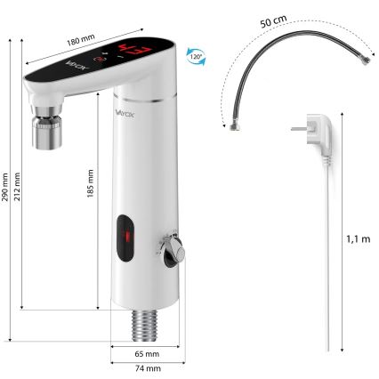Pretočni bojler na dotik s senzorjem in LED zaslonom 3000W/230V IPX4 bela