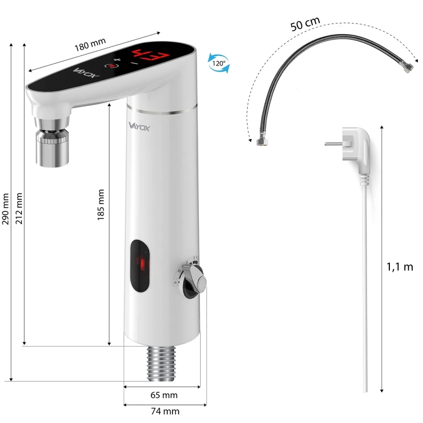 Pretočni bojler na dotik s senzorjem in LED zaslonom 3000W/230V IPX4 bela