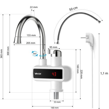 Pretočni bojler z LED zaslonom 3000W/230V IPX4 bela