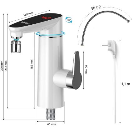 Pretokni grelnik vode z LED zaslonom 3000W/230V IPX4 bela