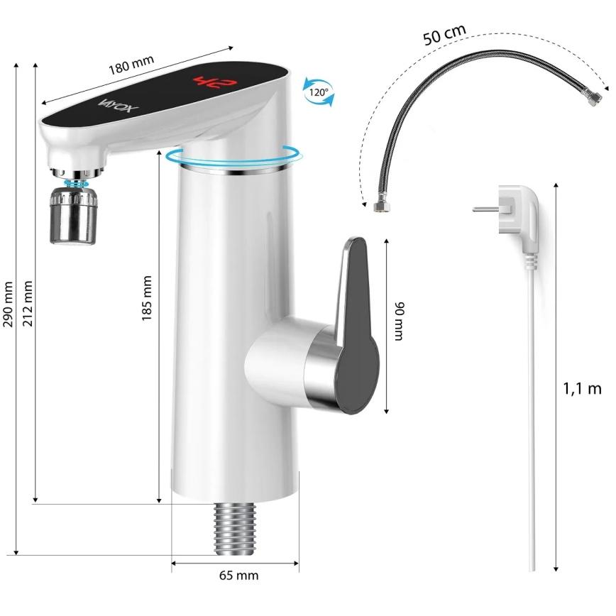 Pretokni grelnik vode z LED zaslonom 3000W/230V IPX4 bela
