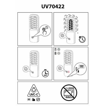 Prezent 70422 - Prenosna dezinfekcijska germicidna svetilka UVC/2,5W/5V USB