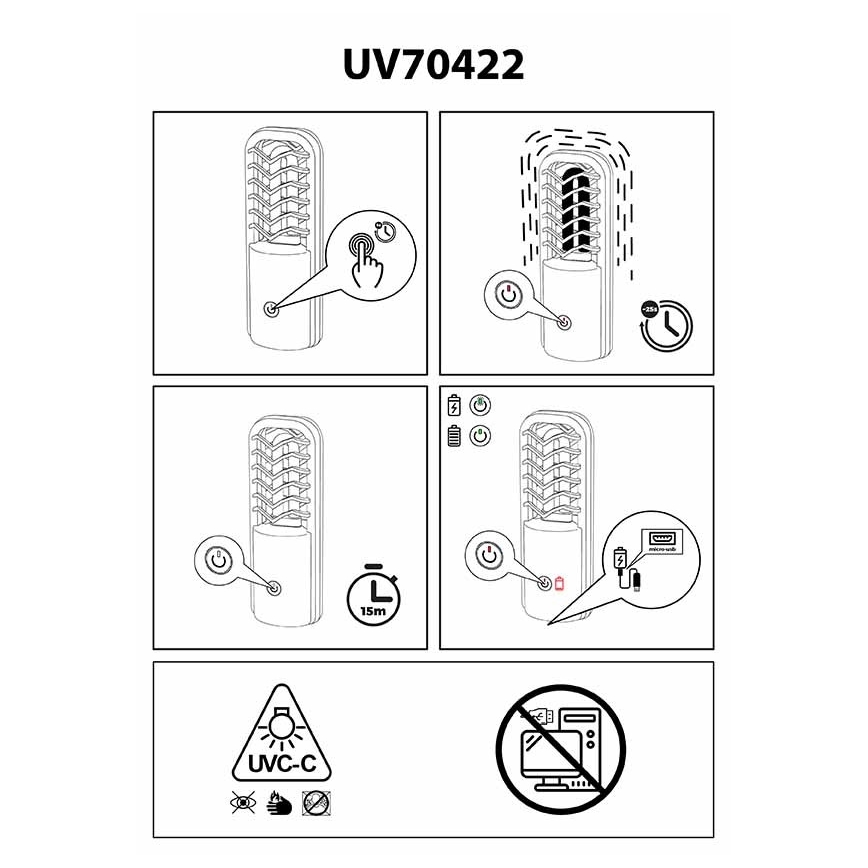 Prezent 70422 - Prenosna dezinfekcijska germicidna svetilka UVC/2,5W/5V USB