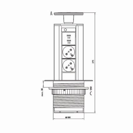 Priključna vtičnica za namizno ploščo 2x230V +USB-A 3,1A +UBS-C 15,5W 230V