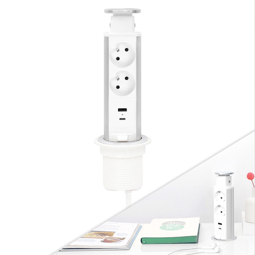 Priključni vtični stolpec za namizno ploščo 2x230V + USB-A + USB-C