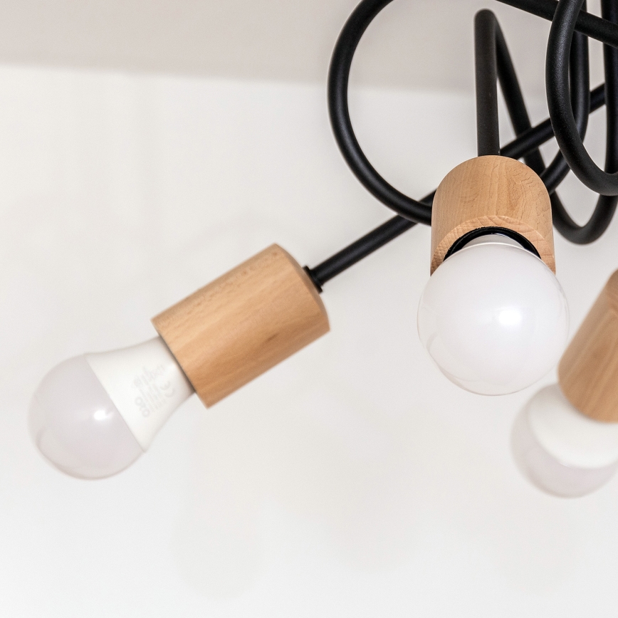 Prilepljen stropni lestenec OXFORD 5xE27/15W/230V borovina/črna